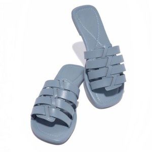 !! NEW !! Soft Vegan Leather Caged Slide Sandals in Blue